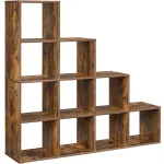 Biblioteca VASAGLE cu 10 compartimente, maro rustic, 129,5 x 129,5 cm