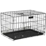 Cusca pliabila pentru caini XL din metal, cu 2 usi, neagra, 93x67x56 cm