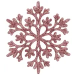 Set 12 decoratiuni brad fulg de zapada roz cu sclipici, 10 cm