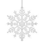 Decoratiune pentru brad fulg de zapada alb cu sclipici, set 3 bucati, 12 cm