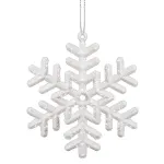 Decoratiune pentru brad fulg de zapada alb cu sclipici, set 3 bucati, 8 cm
