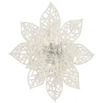 Set 10 ornamente pentru brad Poinsettia, 14 cm, alb cu sclipici