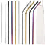 Set 8 paie metalice reutilizabile multicolor cu husa si perii, 215x6 mm