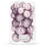 Set 30 globuri de Craciun roz, 3 modele, 4/5/6 cm, incasabile