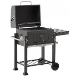 Gratar pe carbuni cu capac, termometru si raft lateral, 115x60x108 cm