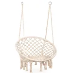 Scaun suspendat rotund tip leagan cu franjuri, crem, 150 kg