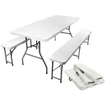 Set masă pliabilă cu 2 bănci tip valiză pentru grădină, camping și terasă