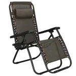 Sezlong pliabil cu spatar reglabil, structura metalica, material textilene, 175x67 cm, maro