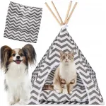 Cort de interior pentru câini, pisici și iepuri, gri-alb, cu pernă, 50x50x60 cm