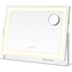 Oglindă de machiaj SONGMICS cu LED, 3 culori lumină și zoom 10x, alb