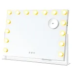 Oglinda de machiaj Songmics cu LED, 3 culori lumina, zoom 10x, alba