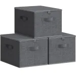 Set 3 cutii de depozitare pliabile Songmics, cu capac, 40x30x25 cm, gri