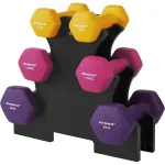 Set 6 gantere hexagonale SONGMICS cu suport, neopren, 1-2 kg, multicolor