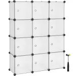 Dulap modular SONGMICS cu 12 cuburi pentru pantofi și haine, alb transparent