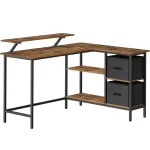Birou pe colț Vasagle, suport monitor, 2 sertare, maro rustic