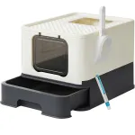 Litieră pentru pisici FEANDREA cu capac și tavă extensibilă, bej-negru