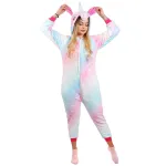 Pijama salopetă damă unicorn pufoasă cu glugă și fermoar, mărimea S