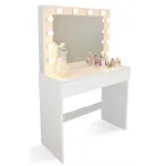 Masă de toaletă Hollywood albă cu oglindă și 12 LED-uri, 80x40x140 cm