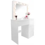 Masă de toaletă și machiaj Hollywood Pro albă cu oglindă și 12 LED-uri