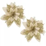 Set 10 ornamente brad Craciun Poinsettia 13 cm, auriu-crem