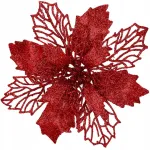 Set 10 ornamente de Craciun Poinsettia visiniu, 16 cm, cu clema