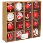 Set globuri de Craciun rosu alb, 16 bucati, 8 cm, modele festive