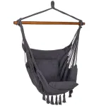 Hamac suspendat tip leagan pentru casa si gradina, gri inchis, cu perne