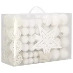 Set globuri de Craciun albe, 100 piese, cu stea pentru varf, diverse dimensiuni