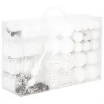 Set globuri si decoratiuni pentru brad de Craciun, 101 piese, alb