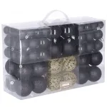 Set 100 globuri de Craciun negre si aurii, 3-6 cm, din plastic
