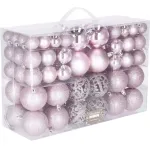 Set 100 globuri de Craciun roz, 3-6 cm, din plastic rezistent