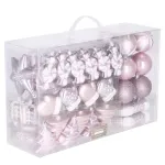 Set globuri si decoratiuni roz pentru Craciun, 77 piese, modele diverse