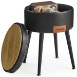 Taburet VASAGLE cu spatiu de depozitare, tapitat PU, negru, 38,2 x 44,4 cm