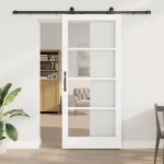 Ușă glisantă ORKDAL Alb 93 x 211 cm Lemn masiv de pin și sticlă GartenMobel Dekor