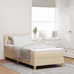 Pat cu arcuri cu pernă cu headboard Crem 100 x 200 cm țesătură GartenMobel Dekor