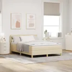 Pat cu arcuri cu pernă cu headboard Crem 140 x 190 cm țesătură GartenMobel Dekor