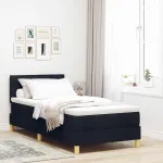 Pat cu arcuri cu pernă cu headboard Negru 100 x 200 cm țesătură GartenMobel Dekor