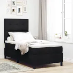 Pat cu arcuri cu saltea cu headboard Negru 90 x 190 cm țesătură GartenMobel Dekor
