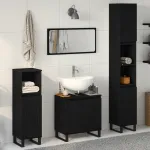 Set de mobilier pentru baie Pe perete cu ușă 3 pcs Stejar Negru GartenMobel Dekor