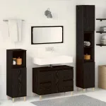 Set de mobilier pentru baie Pe perete cu ușă 3 pcs Stejar Negru GartenMobel Dekor