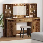 Set masă de toaletă cu LED 3 pcs Lemn vechi Lemn compozit GartenMobel Dekor