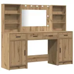 Set masă de toaletă cu LED 3 pcs Stejar Artizanal Lemn compozit GartenMobel Dekor