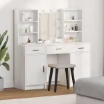 Set masă de toaletă cu LED cu sertar 3 pcs Alb Lemn compozit GartenMobel Dekor