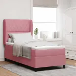 Pat cu arcuri cu saltea cu headboard Roz 200 x 90 cm Catifea GartenMobel Dekor