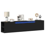 Dulap TV de perete cu lumini LED, negru, 180x31x39,5 cm GartenMobel Dekor