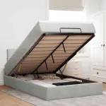 Cadru de pat otoman cu saltea Gri deschis 120x200cm catifea GartenMobel Dekor