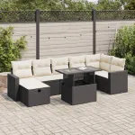 Set mobilier de grădină cu perne, 8 piese, negru, poliratan GartenMobel Dekor