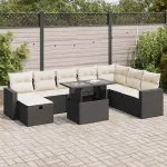Set mobilier de grădină cu perne, 9 piese, negru, poliratan GartenMobel Dekor