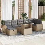 Set canapele de grădină, 8 piese, cu perne, bej, poliratan GartenMobel Dekor