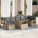 Set canapele de grădină, 8 piese, cu perne, bej, poliratan GartenMobel Dekor